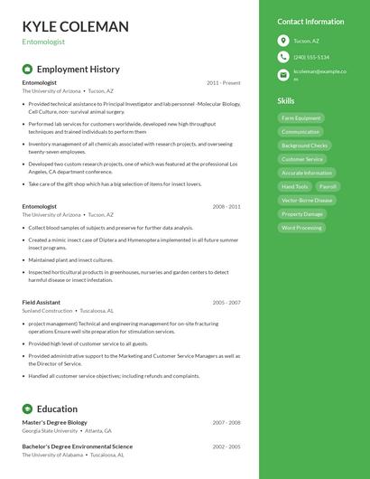 Entomologist Resume