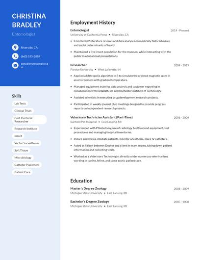 Entomologist Resume