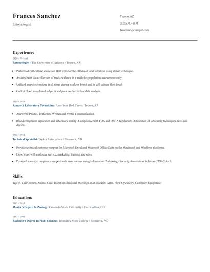 Entomologist Resume