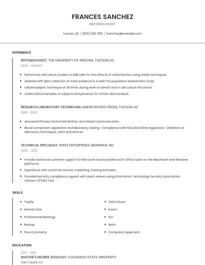 Entomologist Resume