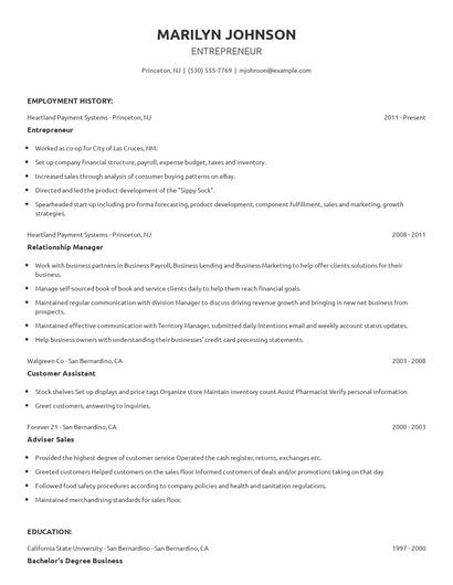 Entrepreneur Resume