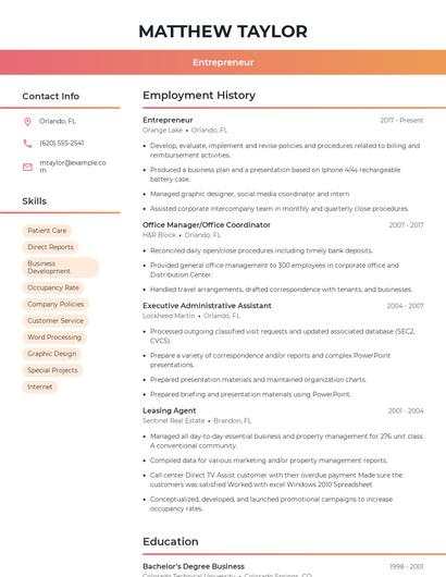 Entrepreneur Resume