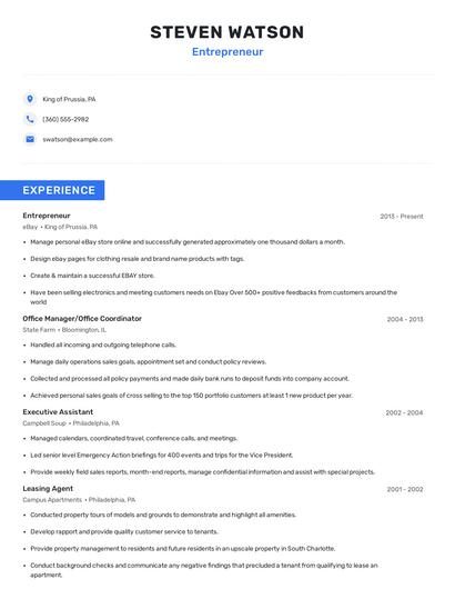 Entrepreneur Resume