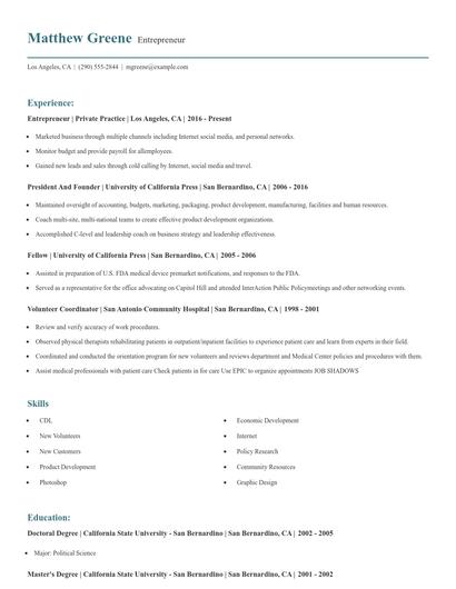 Entrepreneur Resume