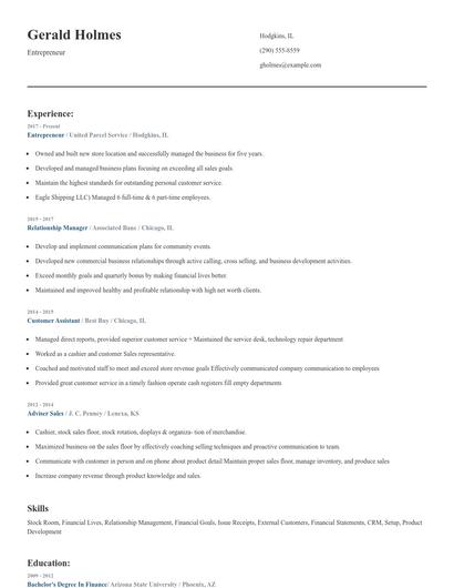 Entrepreneur Resume