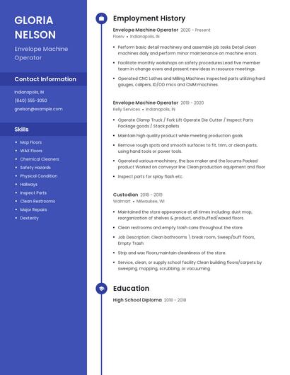 Envelope Machine Operator Resume