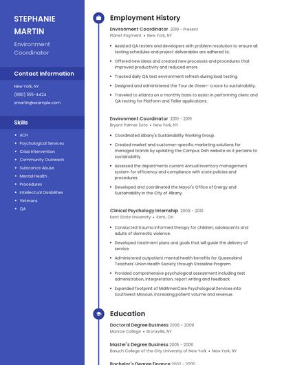 Environment Coordinator Resume
