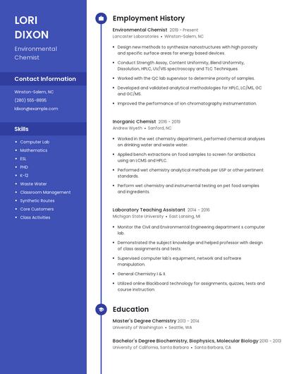 Environmental Chemist Resume