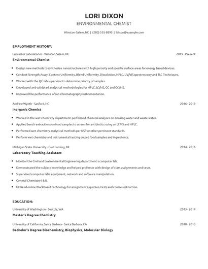 Environmental Chemist Resume