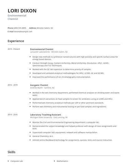 Environmental Chemist Resume