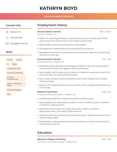 Environmental Chemist Resume