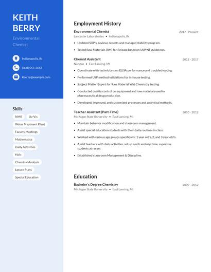 Environmental Chemist Resume