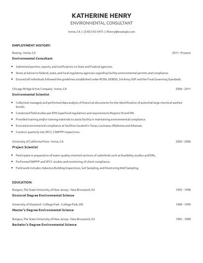 Environmental Consultant Resume