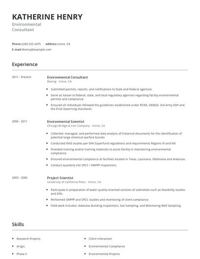 Environmental Consultant Resume