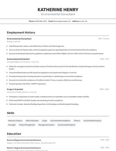 Environmental Consultant Resume