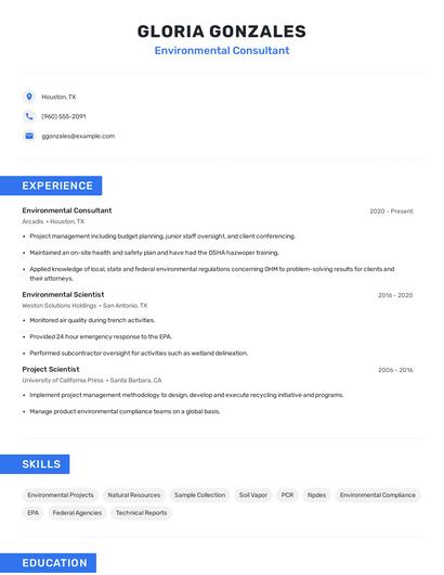 Environmental Consultant Resume