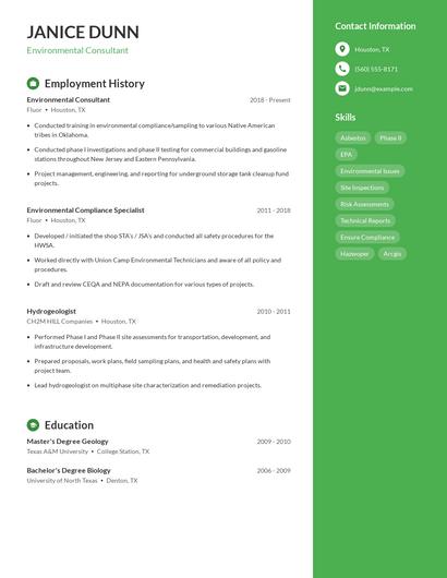 Environmental Consultant Resume