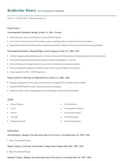 Environmental Consultant Resume
