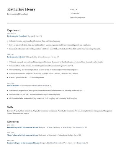Environmental Consultant Resume