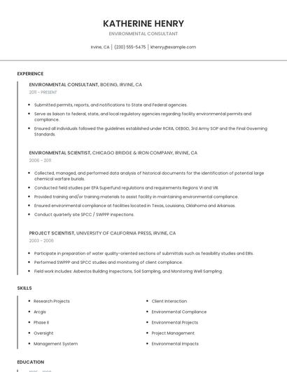 Environmental Consultant Resume