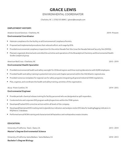 Environmental Coordinator Resume