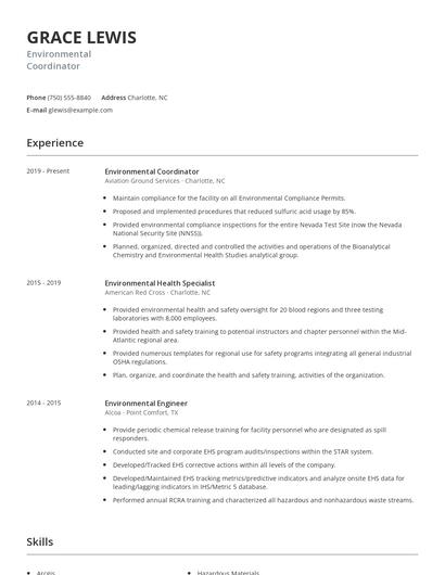 Environmental Coordinator Resume