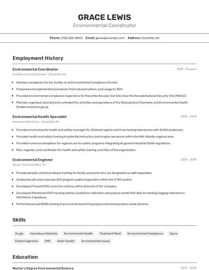Environmental Coordinator Resume