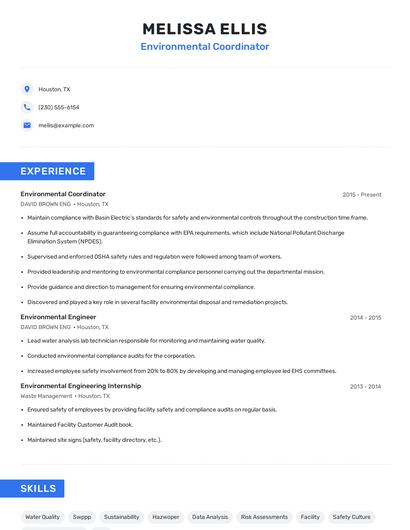 Environmental Coordinator Resume