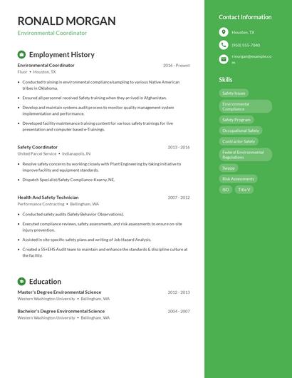Environmental Coordinator Resume