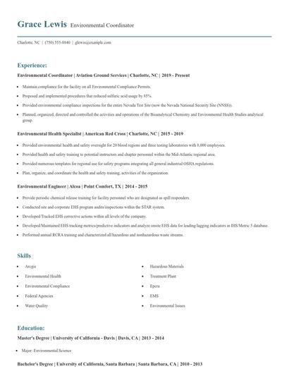Environmental Coordinator Resume