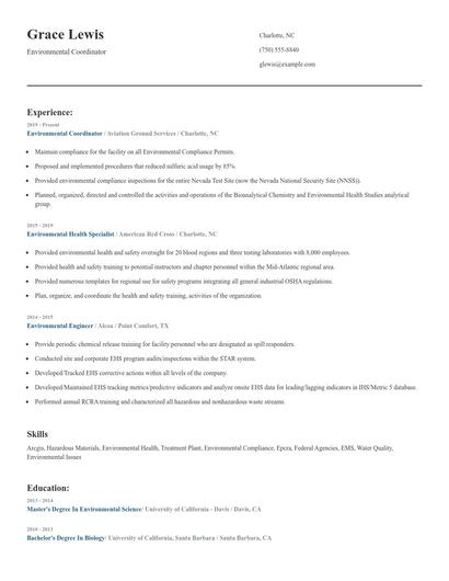 Environmental Coordinator Resume