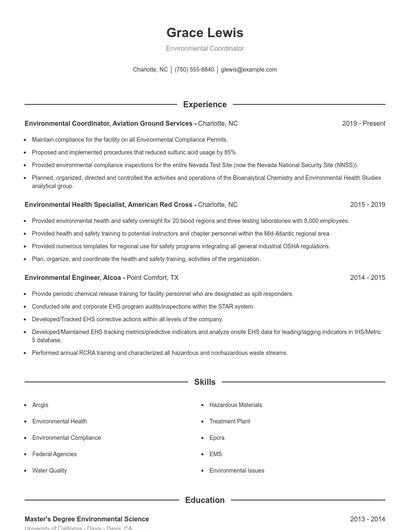 Environmental Coordinator Resume