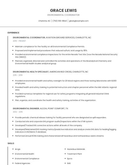 Environmental Coordinator Resume