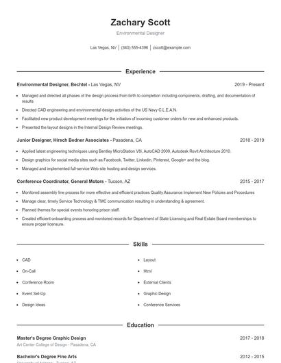 Environmental Designer Resume