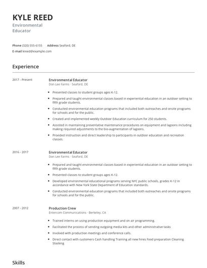 Environmental Educator Resume