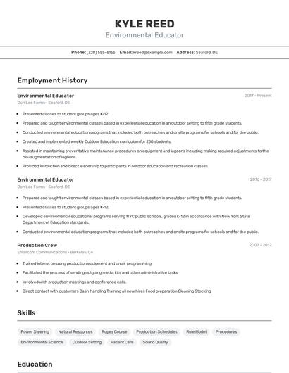 Environmental Educator Resume