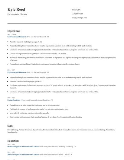 Environmental Educator Resume