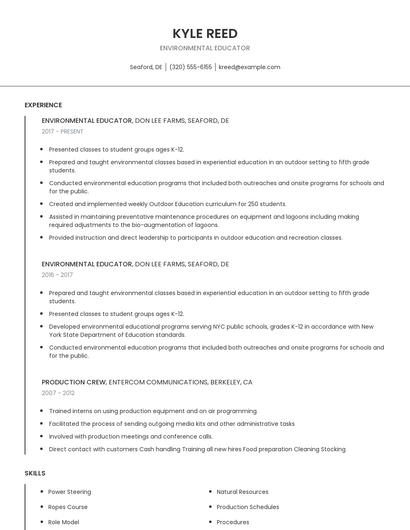 Environmental Educator Resume