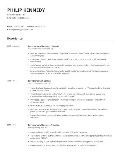 Environmental Engineer/Scientist Resume