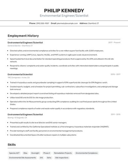 Environmental Engineer/Scientist Resume