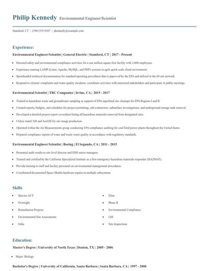 Environmental Engineer/Scientist Resume