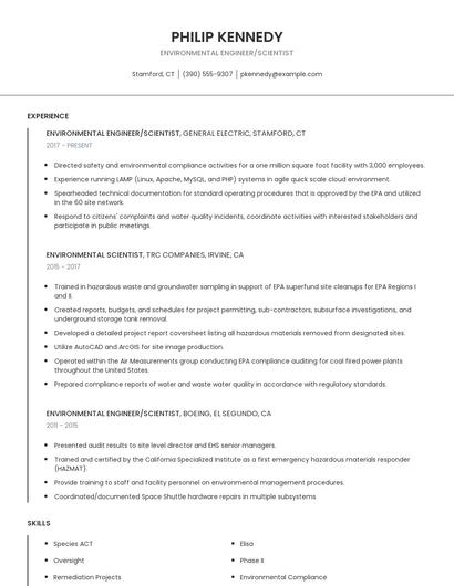 Environmental Engineer/Scientist Resume