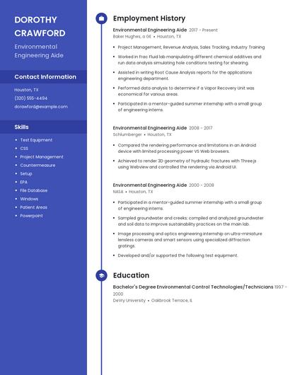 Environmental Engineering Aide Resume