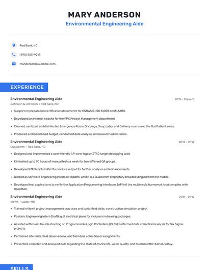Environmental Engineering Aide Resume
