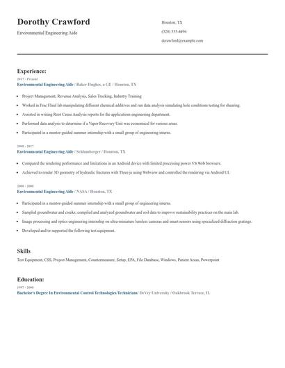 Environmental Engineering Aide Resume