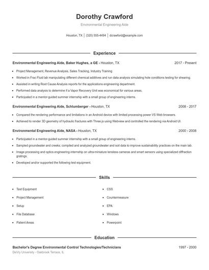 Environmental Engineering Aide Resume