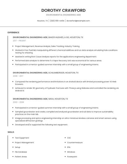 Environmental Engineering Aide Resume