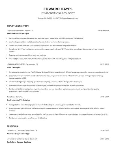 Environmental Geologist Resume