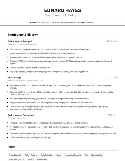 Environmental Geologist Resume