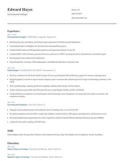 Environmental Geologist Resume